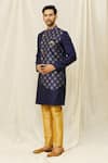 Buy_Aryavir Malhotra_Blue Art Silk Printed Floral Overlapped Sherwani Set _Online_at_Aza_Fashions