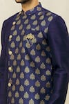 Shop_Aryavir Malhotra_Blue Art Silk Printed Floral Overlapped Sherwani Set _Online_at_Aza_Fashions