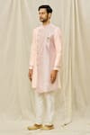 Buy_Aryavir Malhotra_Pink Art Silk Printed Floral Panel Sherwani Pant Set _Online_at_Aza_Fashions