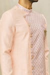 Shop_Aryavir Malhotra_Pink Art Silk Printed Floral Panel Sherwani Pant Set _Online_at_Aza_Fashions