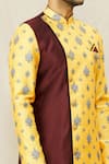 Shop_Aryavir Malhotra_Maroon Art Silk Printed Floral Asymmetrical Panel Sherwani Set _Online_at_Aza_Fashions