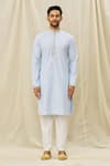 Arihant Rai Sinha_Blue Silk Art Geometric Print Kurta _Online_at_Aza_Fashions