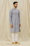 Buy_Aryavir Malhotra_Grey Art Silk Printed Geometric Pattern Kurta _Online_at_Aza_Fashions