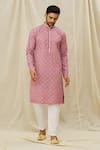 Buy_Naintara Bajaj_Pink Art Silk Printed Geometric Mandarin Collar Kurta Set_Online_at_Aza_Fashions