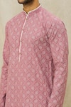 Shop_Naintara Bajaj_Pink Art Silk Printed Geometric Mandarin Collar Kurta Set_Online_at_Aza_Fashions