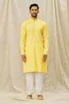 Aryavir Malhotra_Yellow Art Silk Printed Geometric Mandarin Collar Kurta Pant Set _Online_at_Aza_Fashions