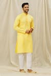 Shop_Aryavir Malhotra_Yellow Art Silk Printed Geometric Mandarin Collar Kurta Pant Set _Online_at_Aza_Fashions