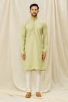 Aryavir Malhotra_Green Kurta  Handloom Cotton Printed Digital Set _Online_at_Aza_Fashions