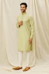 Buy_Aryavir Malhotra_Green Kurta  Handloom Cotton Printed Digital Set _Online_at_Aza_Fashions