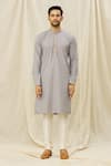 Aryavir Malhotra_Grey Handloom Cotton Printed Digital Kurta _Online_at_Aza_Fashions