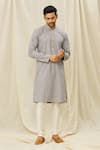 Shop_Aryavir Malhotra_Grey Handloom Cotton Printed Digital Kurta _Online_at_Aza_Fashions