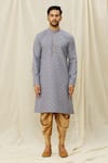 Aryavir Malhotra_Grey Handloom Cotton Printed Digital Kurta _Online_at_Aza_Fashions