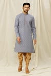 Buy_Aryavir Malhotra_Grey Handloom Cotton Printed Digital Kurta _Online_at_Aza_Fashions