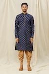 Arihant Rai Sinha Blue Handloom Cotton Geometric Print Straight Kurta Online at Aza Fashions Arihant Rai Sinha_Blue Handloom Cotton Geometric Print Straight Kurta _Online_at_Aza_Fashions