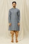 Arihant Rai Sinha_Blue Handloom Cotton Mirrors, Embroidery Bandhani Print Kurta _Online_at_Aza_Fashions