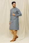 Buy_Arihant Rai Sinha_Blue Handloom Cotton Mirrors, Embroidery Bandhani Print Kurta _Online_at_Aza_Fashions