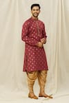 Shop_Aryavir Malhotra_Maroon Kurta  Handloom Cotton Printed Digital Set _Online_at_Aza_Fashions