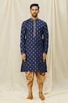 Aryavir Malhotra_Blue Handloom Cotton Printed Digital Motif Kurta _Online_at_Aza_Fashions