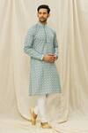 Buy_Arihant Rai Sinha_Green Handloom Cotton Mirrors Traditional Print Straight Kurta_Online_at_Aza_Fashions