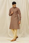 Buy_Aryavir Malhotra_Brown Kurta  Handloom Cotton Printed Digital Set _Online_at_Aza_Fashions