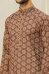 Shop_Aryavir Malhotra_Brown Kurta  Handloom Cotton Printed Digital Set _Online_at_Aza_Fashions