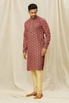 Buy_Aryavir Malhotra_Maroon Kurta  Handloom Cotton Printed Digital Straight Set _Online_at_Aza_Fashions