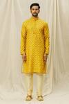 Aryavir Malhotra_Yellow Kurta  Handloom Cotton Printed Digital Set _Online_at_Aza_Fashions