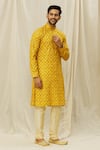 Buy_Aryavir Malhotra_Yellow Kurta  Handloom Cotton Printed Digital Set _Online_at_Aza_Fashions