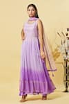 Samyukta Singhania_Purple Kurta Georgette Embroidery Floral Round Ombre Effect Set _at_Aza_Fashions