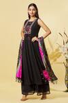 Samyukta Singhania_Black Kurta Georgette Zardosi Work Sequin And Flower Embellished Set _at_Aza_Fashions