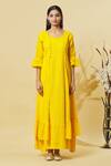 Samyukta Singhania_Yellow Cotton Embroidery Chikankari Round Neck Work Dress _Online_at_Aza_Fashions