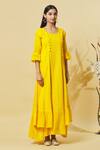 Buy_Samyukta Singhania_Yellow Cotton Embroidery Chikankari Round Neck Work Dress _Online_at_Aza_Fashions