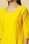 Shop_Samyukta Singhania_Yellow Cotton Embroidery Chikankari Round Neck Work Dress _Online_at_Aza_Fashions