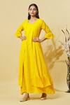 Samyukta Singhania_Yellow Cotton Embroidery Chikankari Round Neck Work Dress _at_Aza_Fashions