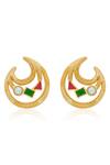 Shop_Isharya_Multi Color Green Jade Galaxy Crescent Earrings_at_Aza_Fashions