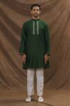 The Men's Kompany_Green Chanderi Silk Kurta And Pant Set _Online_at_Aza_Fashions
