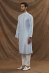 Buy_The Men's Kompany_Blue Chanderi Silk Embroidered Thread Kurta  _Online_at_Aza_Fashions