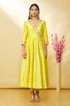 Surbhi shah_Yellow Pure Spun Silk Sequin And Threadwork Angrakha Kurta Set_Online_at_Aza_Fashions