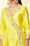 Buy_Surbhi shah_Yellow Pure Spun Silk Sequin And Threadwork Angrakha Kurta Set_Online_at_Aza_Fashions