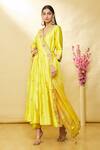 Surbhi shah_Yellow Pure Spun Silk Sequin And Threadwork Angrakha Kurta Set_at_Aza_Fashions