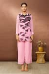 Buy_Khwaab by Sanjana Lakhani_Pink Georgette Printed Geometric Shirt Collar Pattern Pant Set _Online_at_Aza_Fashions