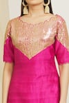 Buy_Surendri_Pink Raw Silk Embellished Sequins V Neck Kurta Palazzo Set _Online_at_Aza_Fashions