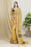 Buy_Surendri_Yellow Kotadoria Printed Floral V Neck Saree With Blouse _at_Aza_Fashions