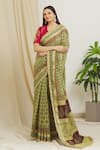 Buy_Surendri_Green Kotadoria Printed Floral Round Lace Border Saree With Blouse _Online_at_Aza_Fashions