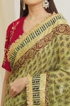 Shop_Surendri_Green Kotadoria Printed Floral Round Lace Border Saree With Blouse _Online_at_Aza_Fashions