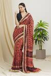 Buy_Surendri_Red Kotadoria Printed Floral V Neck Saree With Embroidered Blouse _Online_at_Aza_Fashions