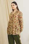 Buy_Surendri_Yellow Chanderi Printed Floral Shirt Collar Flower _Online_at_Aza_Fashions