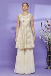 Samyukta Singhania_Cream Faux Georgette Embroidered Geometrical Floral Kurta Sharara Set For Women_Online_at_Aza_Fashions