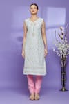 Samyukta Singhania_Blue Polyester Embroidered Floral Round Kurta Set _Online_at_Aza_Fashions