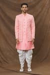 Arihant Rai Sinha_Pink Jaquard Woven Floral Layered Sherwani Set _Online_at_Aza_Fashions